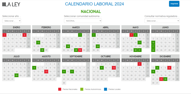 CALENDARIO LABORAL. ESPAÑA